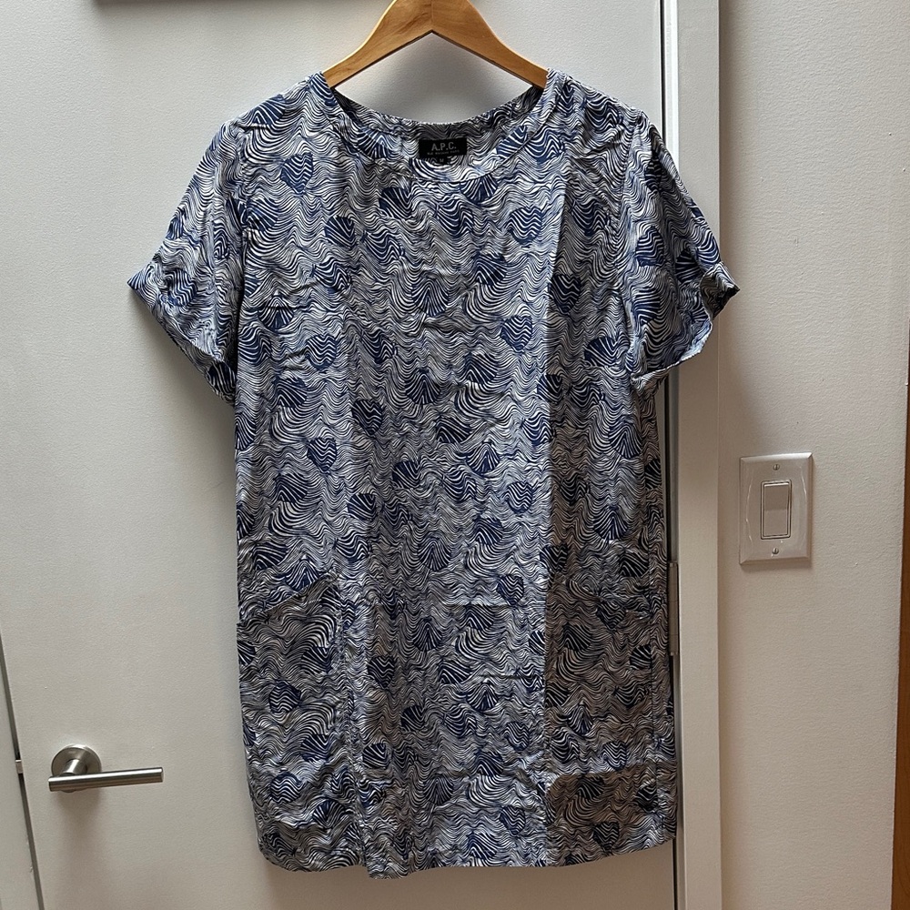 APC Blue and White Wave Pattern dress